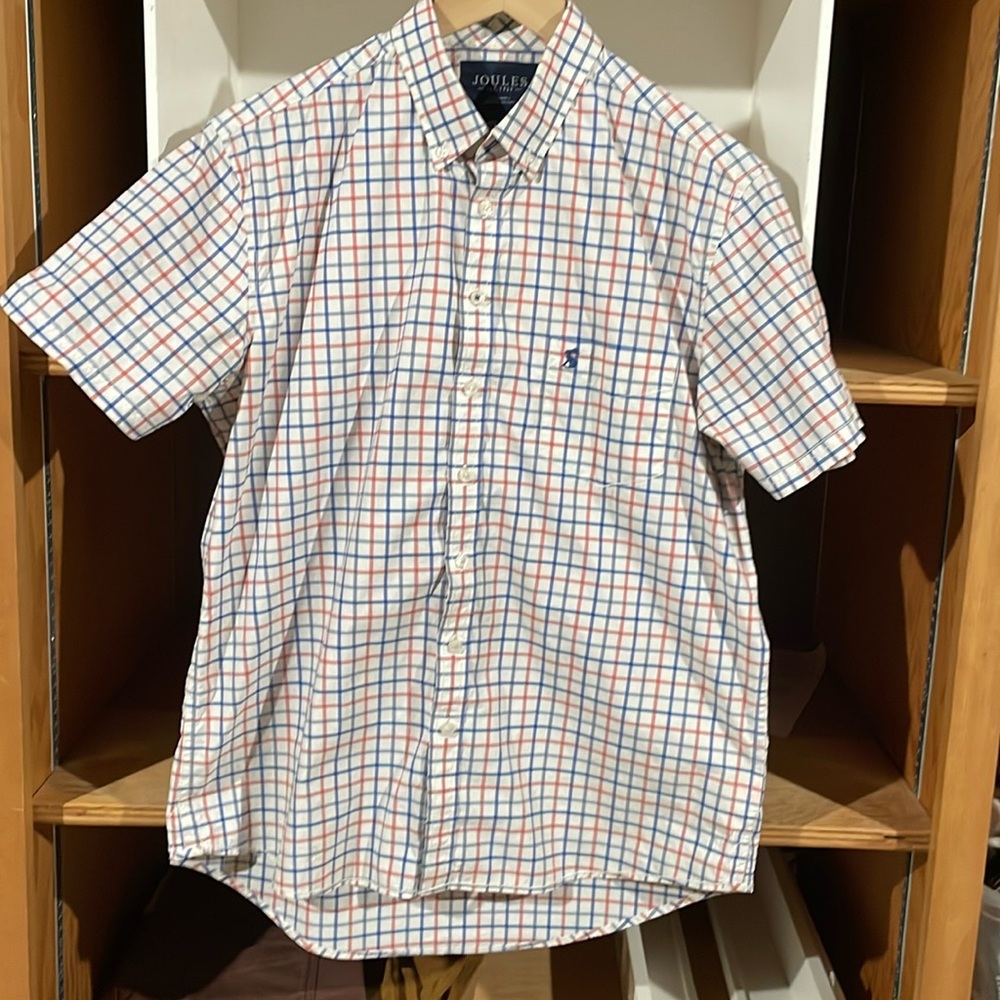 Joules Fairhill SS Button Down White/Blue/Red Sz M